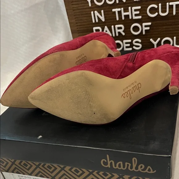 Charles by Charles Davis Scarlet Suede Heeled Boots - Picture 5 of 8